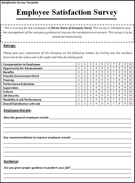 Printable Satisfaction Survey Template | Free Word Templates