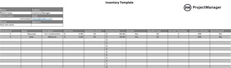 Inventory Spreadsheet Excel Template