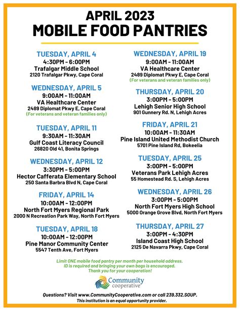 Community Cooperative Announces April Mobile Food Pantry Schedule and ...