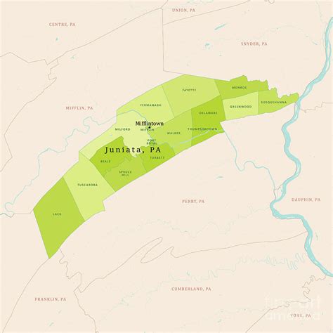 PA Juniata County Vector Map Green Digital Art by Frank Ramspott - Pixels