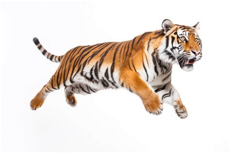 Premium Photo | Large tiger jumping isolated on white