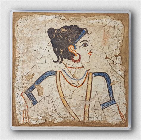 Fresco painting from Akrotiri Santorini, Museum copy, Minoan lady ...