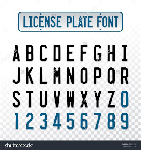 License Plate Font Letters Emboss Transparent