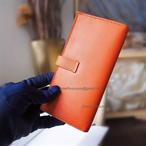 Replica Hermes Bearn Wallet Handmade in cc93 Orange Goatskin GHW