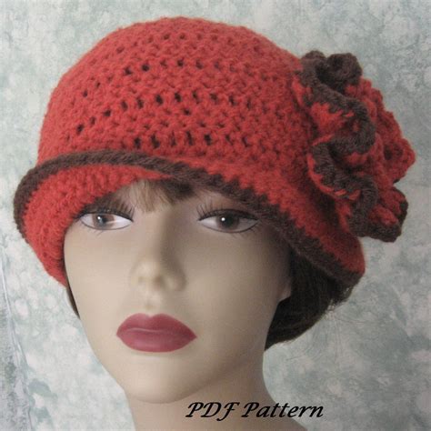 Womens Crochet Hat Pattern With Double Flower Trim Easy To