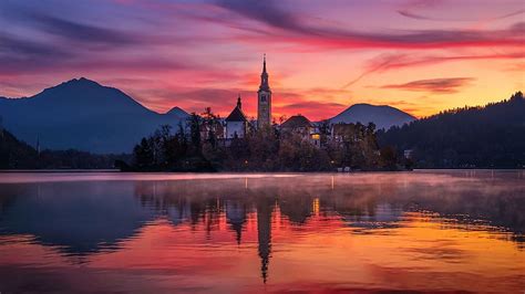 HD wallpaper: slovenia, church, castle, bled castle, mariinsky church ...