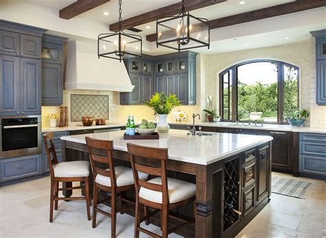 Traditional Italian Colonial Style Kitchen | Rustic Blue Cabinets ...