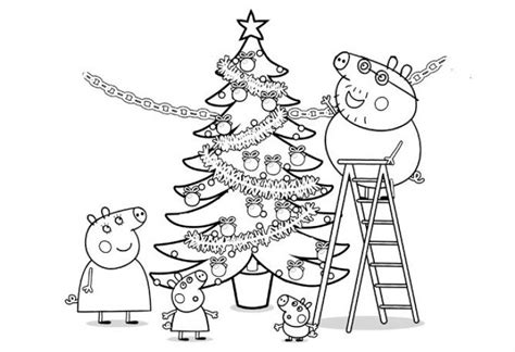 Peppa Pig and family decorating a Christmas tree coloring page ...