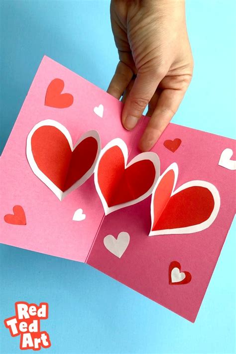 Easy Heart Pop Up Cards - Red Ted Art - Kids Crafts