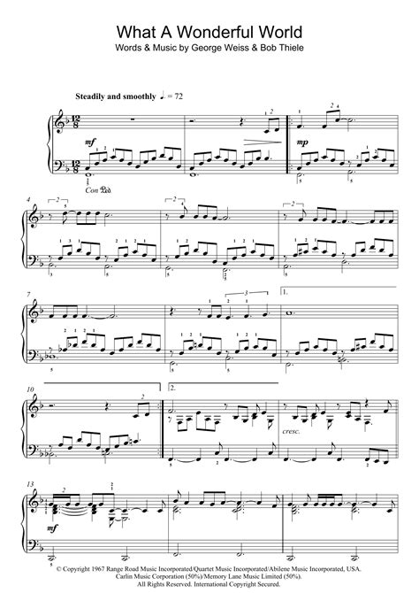 What A Wonderful World by Louis Armstrong Sheet Music for Piano Solo at ...