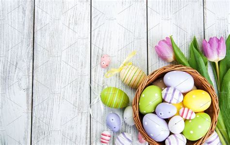 Basket with easter eggs containing easter, basket, and background ...