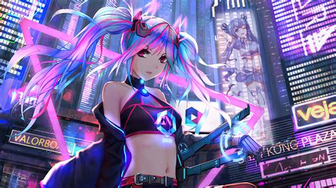 1600x900 Anime Cyber Girl Neon City Wallpaper,1600x900 Resolution HD 4k ...