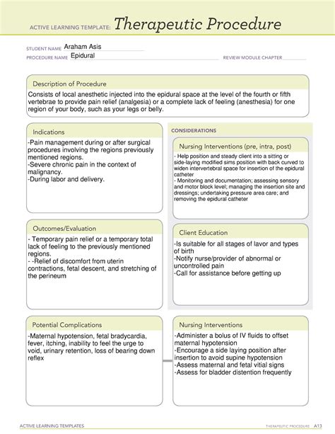 Active Learning Template Therapeutic Procedure form ( Epidural ...