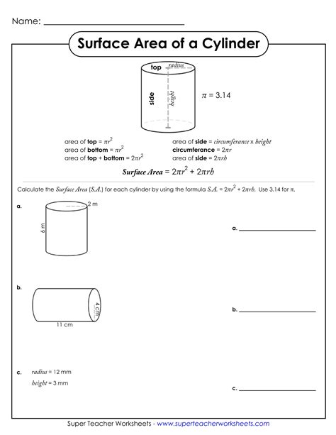 Surface Area Of Cylinder Worksheet Pdf