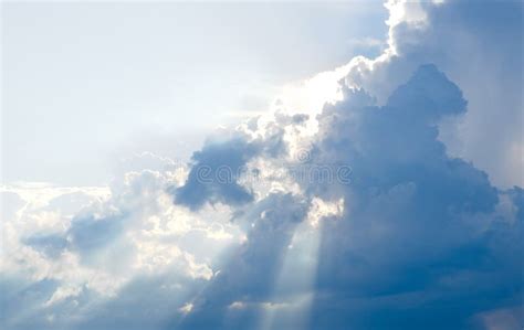 Sun Ray, Blue Sky & Clouds. Stock Photo - Image of skyclouds, nature ...