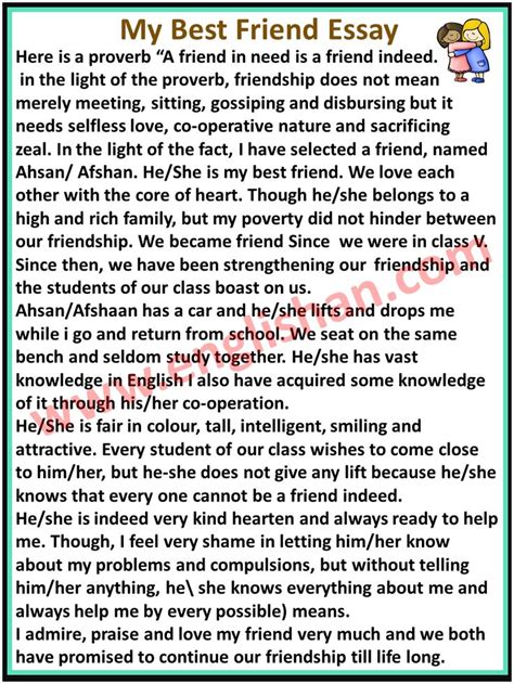 My Best Friend Essay in English 800 Words | Friendship essay, Essay ...