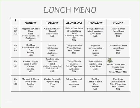 Free Printable Lunch Menu Template - Printable Templates