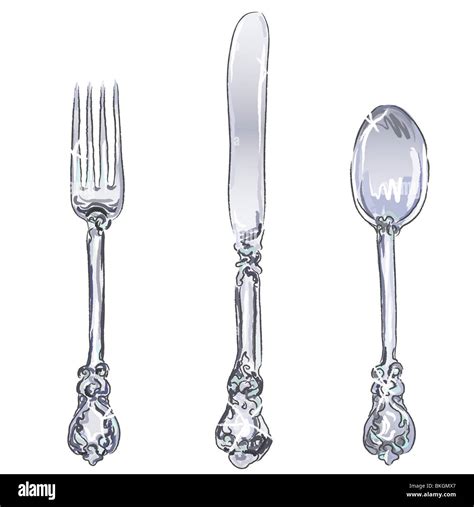 Fork knife spoon hand drawing hi-res stock photography and images - Alamy