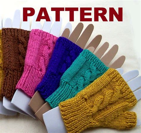 PATTERN: Fingerless Mittens. Cable knit pattern for women. Tutorial and ...