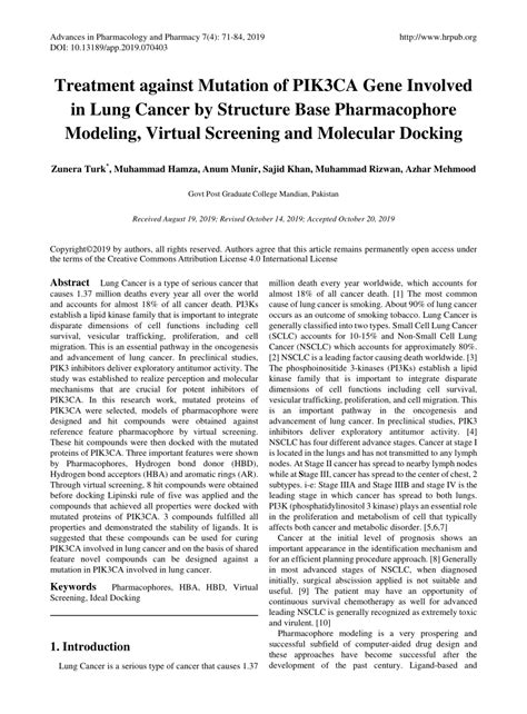 (PDF) Treatment against Mutation of PIK3CA Gene Involved in Lung Cancer ...