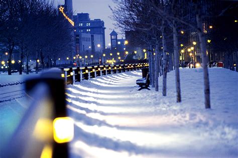 Wallpaper : lights, city, night, snow, winter, evening, Canada ...