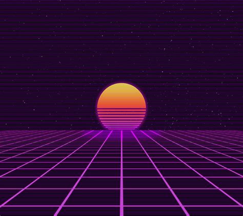 Retro Sunset, 80s, cyber, grid, outrun, purple, retro, sunset, tron ...