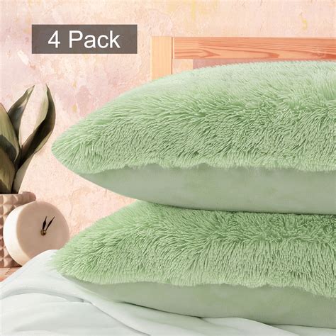 Pack of 4 Soft Faux Fur Pillow Cases with Zipper, Green, King - Walmart.com