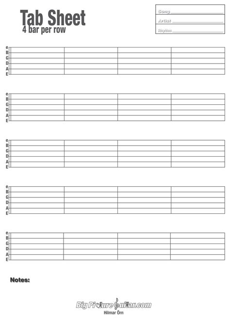 Printable Guitar Tab - Printable Calendars AT A GLANCE