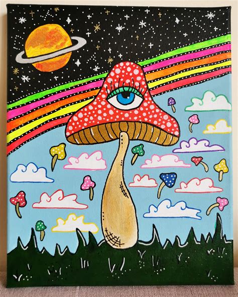 Trippy mushroom painting with eye original acrylic painting on | Etsy