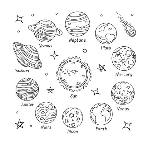 Set of doodle planets isolated on white background. Hand drawn ...