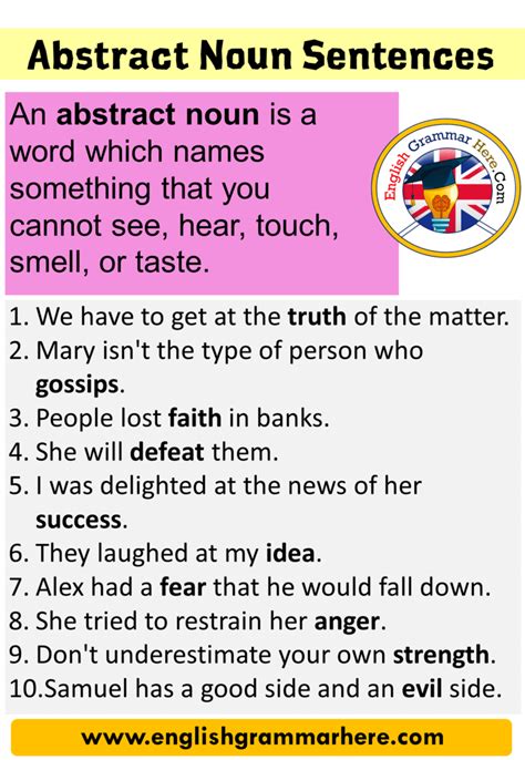 10 examples of abstract noun sentences in english; An abstract noun is ...