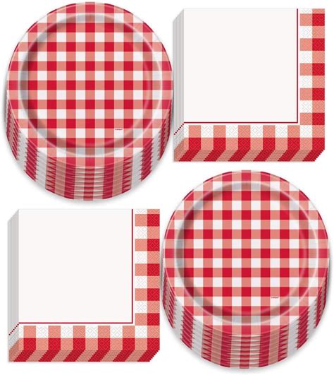 Amazon.com: Checkered Plaid Gingham Picnic Party Supplies for Backyard ...