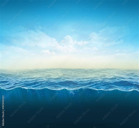 cross section water, ocean slice, water column. 3d illustration Stock ...