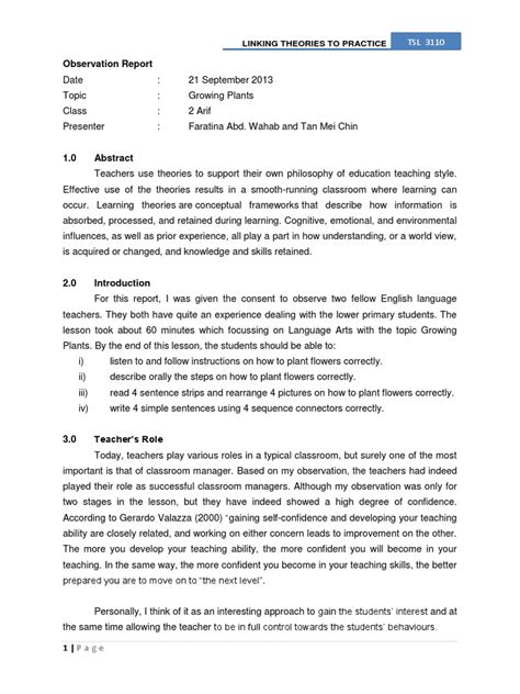 Observation Report | PDF | Lesson Plan | Teachers