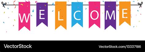 Welcome sign with colorful bunting flags Vector Image