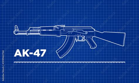 AK-47 Kalashnikov machine gun blueprint vector illustration. Stock ...