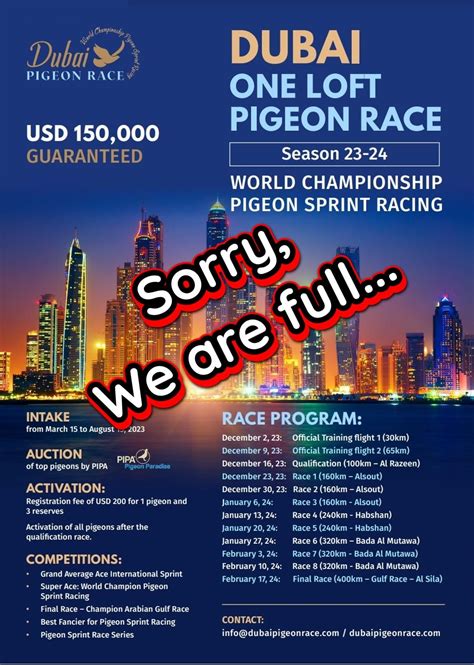 Dubai One Loft Pigeon Race - Season 1 Fully Booked! - Dubai Pigeon Race