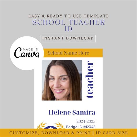 Teacher ID Card Template, ID Card, Custom ID Badge, Id Badge, Editable ...