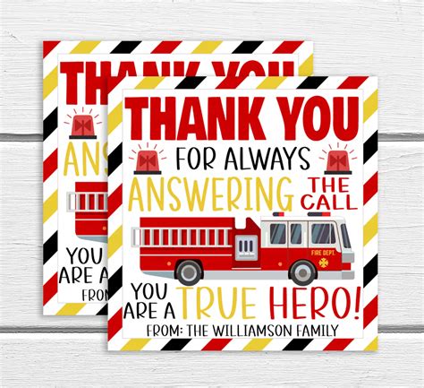 Firefighter Appreciation Gift Tag Thank You Gift First - Etsy Canada ...