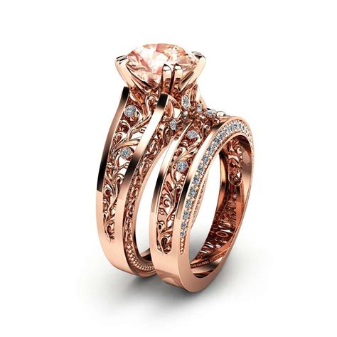 Rose Gold Morganite Engagement Ring Set Unique 2 Carat Morganite Ring ...