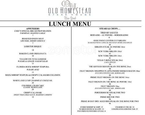 Old Homestead Steakhouse Menu, Menu for Old Homestead Steakhouse ...