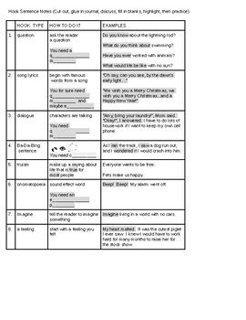 Hook Sentences Notes by Peace Love Writing | TPT