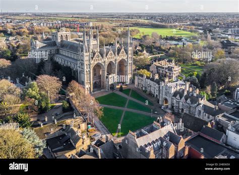 PETERBOROUGH, UK - DECEMBER 10, 2021. An aerial view of Peterborough ...