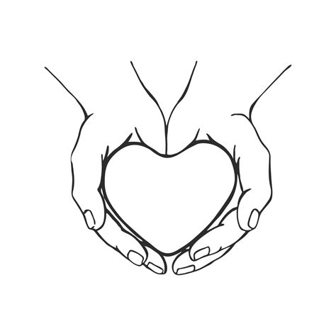 Hands holding heart. Hand drawn vector illustration. On white ...