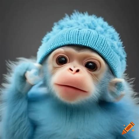 Cute baby monkey with blue beanie on Craiyon