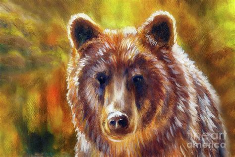 head of mighty brown bear, oil painting on canvas and graphic collage ...