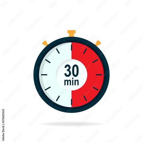 30 minutes timer. Stopwatch symbol in flat style. Editable isolated ...