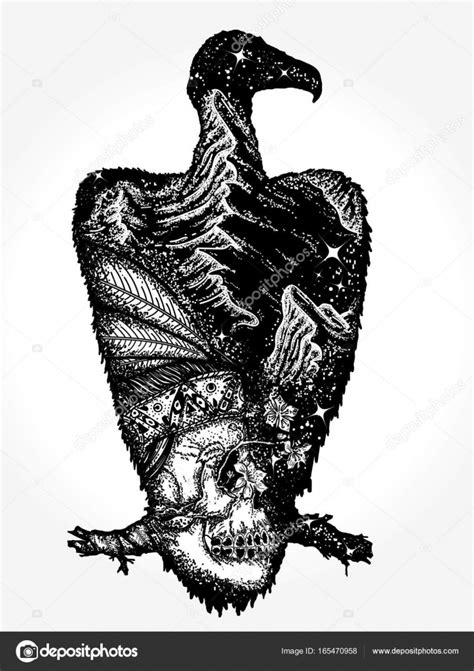 Vulture skull tattoo | Vulture tattoo art. Indian Skull and mountains ...