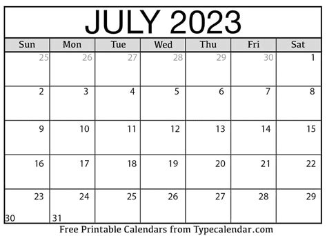 Free Printable July 2023 Calendar Template - Printable Templates Free