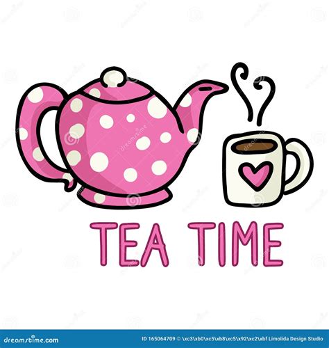 Cute Tea Time Cartoon Vector Illustration. Hand Drawn Hot Drink Element ...